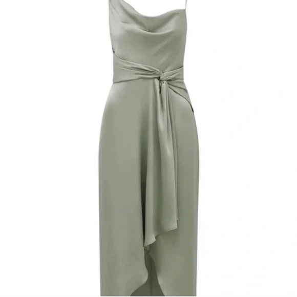 Evernew Satin Sage Green Dress Midi Dress - Picture 2 of 7